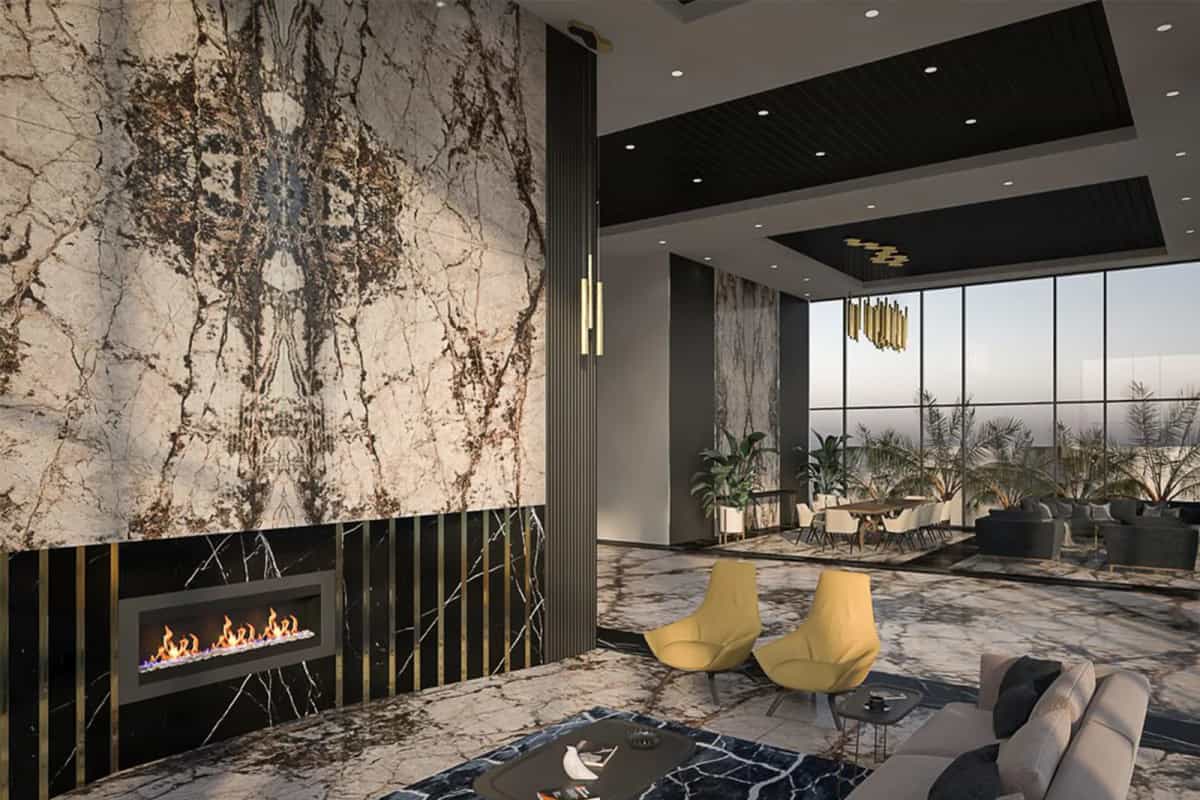 House interior with marble floor and walls